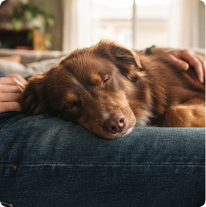 Dog sleeping on person's lap